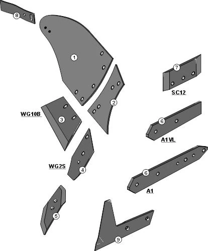 Explosionszeichnung Lemken Pflugkörper Typ BU2B